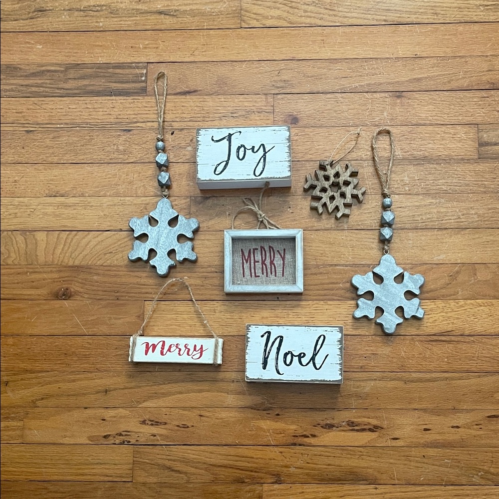 Rustic Holiday Ornament Set - White and Red